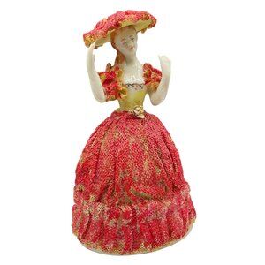 Vintage Porcelain Victorian Lady Figurine With Hand-Painted Lace Dress 5"H x 3"W